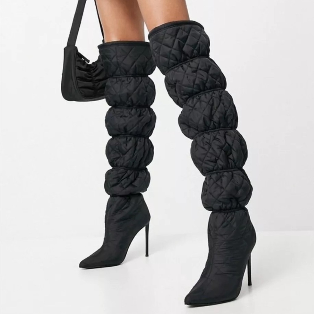 NWOB Steve Madden Silhouette Quilted Over the Knee Black Fabric Boot Size 8